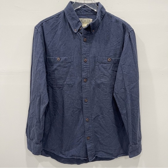 Duluth Trading Co Long Sleeve Navy Blue Trim Fit Button Down Shirt Large Cotton - Picture 1 of 6